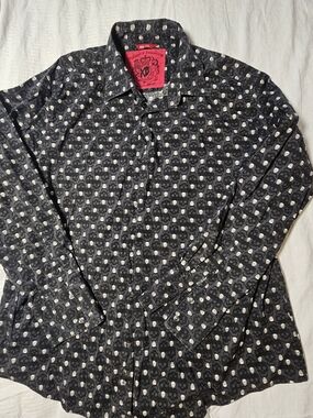 Keanan Duffty Black Skull Over Sized Print Button-Up Shirt Size XXL